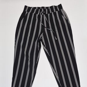 Cato Black & White Vertical Stripe Drawstring Pants